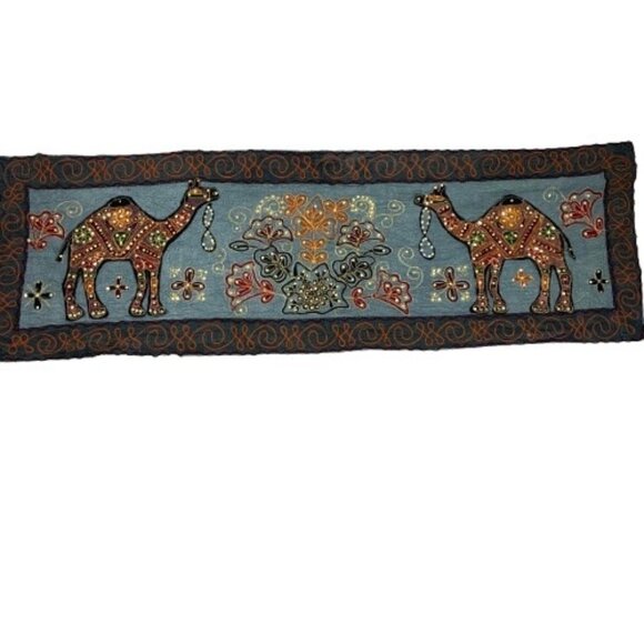 Fakih Collections Camel Embroidery Sequin Table Runner - Picture 1 of 6